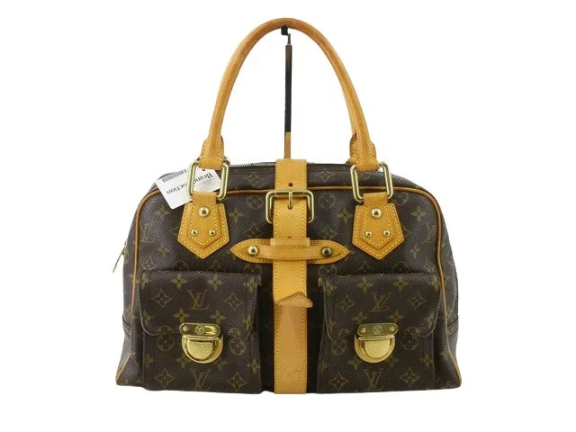 Louis Vuitton bags with a chain - link trim and a leather body for a modern edgeLouis Vuitton Brown Canvas Manhattan handbag bag