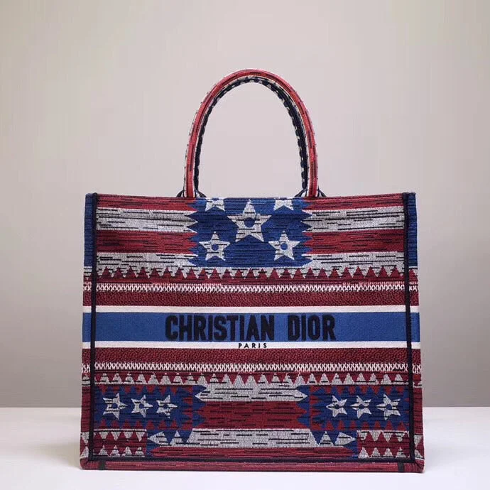 Christian Dior handbags with a back - pocket for quick storageChristian Dior Book Tote Bag In American Flag Embroidered Canvas