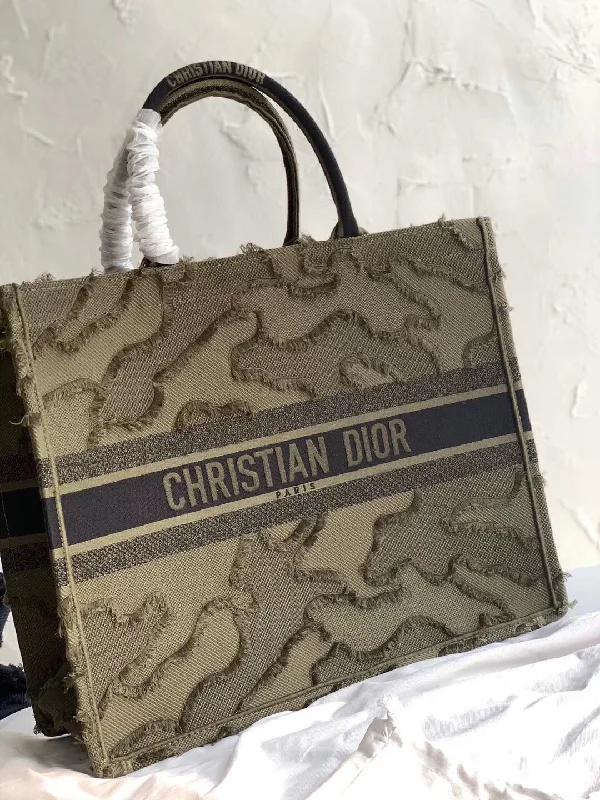 Christian Dior bags with a detachable coin purse insideChristian Dior Book Tote Bag In Green Camouflage Embroidered Canvas